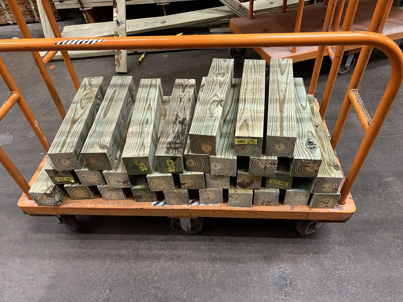 Lumber on a cart